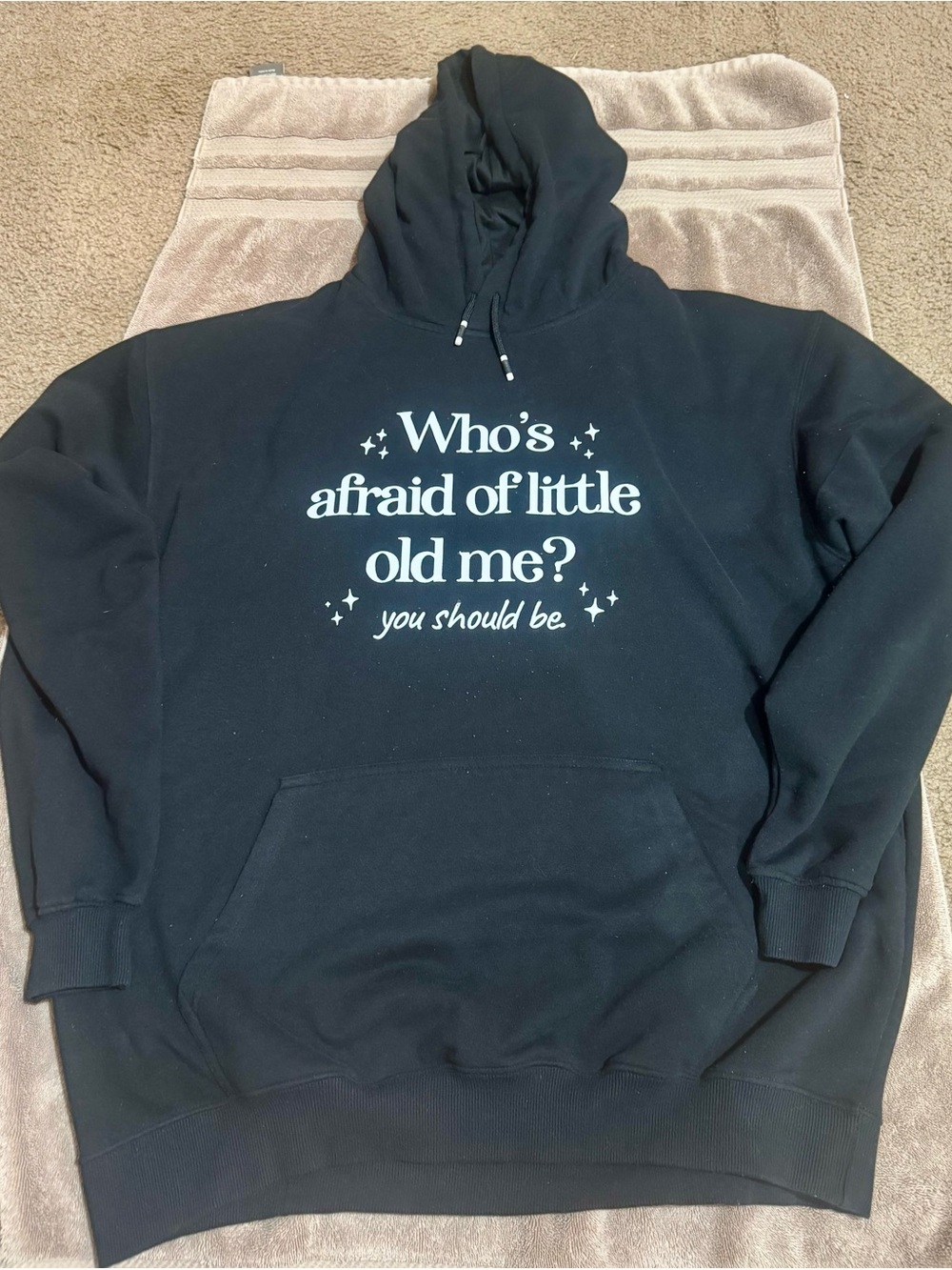 Black Graphic Pullover Hoodie - "Who's afraid of little old me?"
